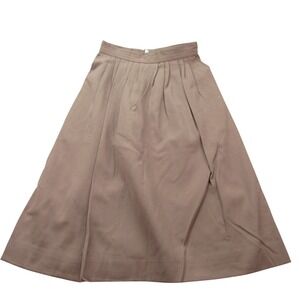 Vintage CLAUDE Women's Pleated Midi Skirt Tan Wool Blend  Size 7/8